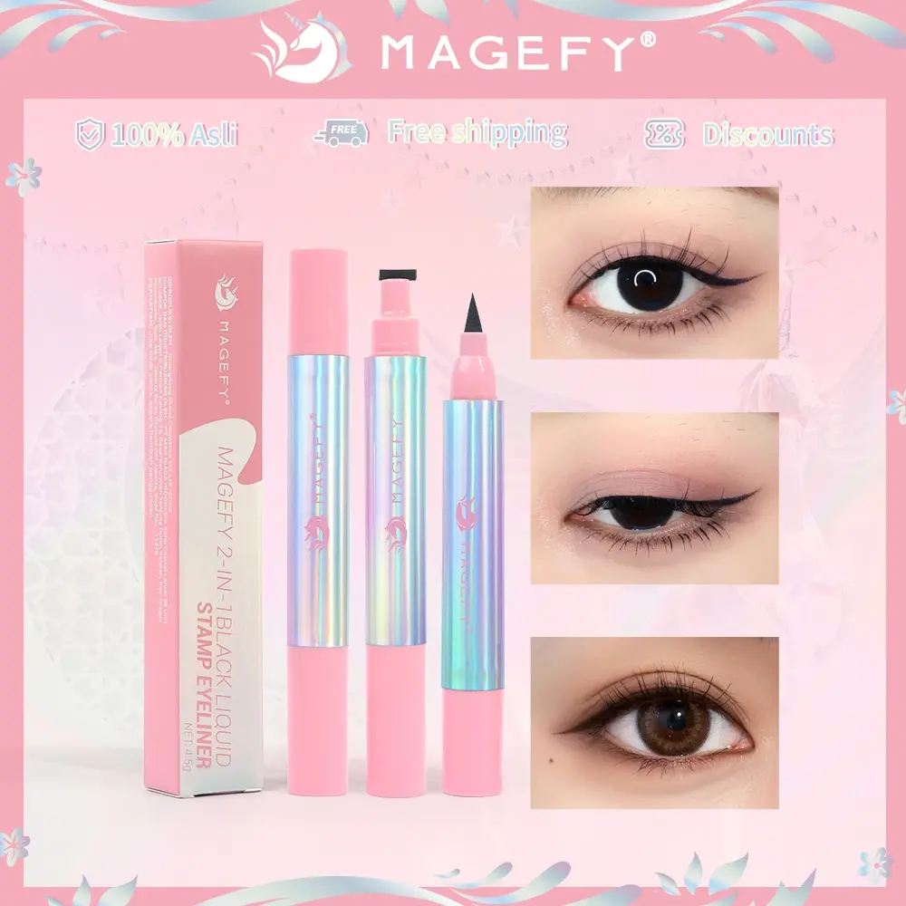 【CUCI GUDANG】MAGEFY Eyeliner Black Double Head Long Lasting Waterproof Eyeliner Pencil Eye Makeup Liquid Eyeliner High Pigmented 8023
