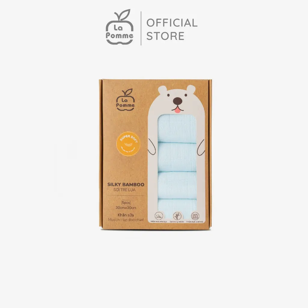 (K001) Set 5 Khăn sữa sợi tre lụa La Pomme (30x30)