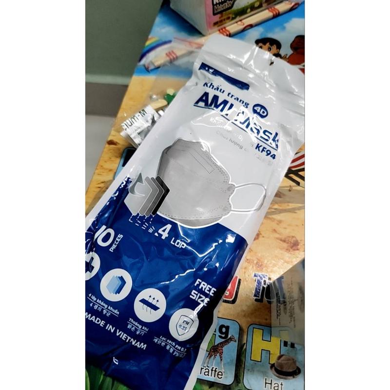 [Quà tặng không bán] Khẩu trang y tế Bio-acimin 4D KF94/ Ami 5D 4 lớp có giấy lọc kháng khuẩn, chống bụi mịn gói 10 chiếc 4