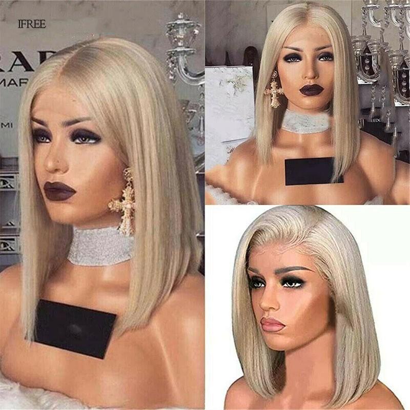 Women Short Bob Wig Front Lace Blonde Straight Artifical Hair Full Wig 0