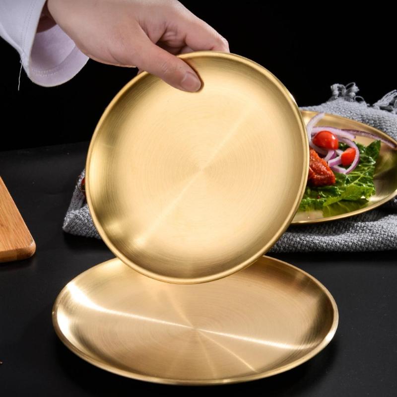 Stainless Steel Round Tray, 5 Counts/set Round Serving Tray, Dessert Serving Tray for Home Kitchen Party, Kitchen Accessories 6