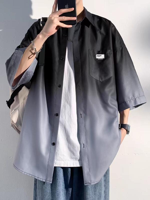 Áo Sơ Mi Tay Lỡ Mùa Hè Phối Hai Màu Vải Luạ Hàn Loang Nam 4 Màu Đen, Xanh Lá, Xanh Dương, Hồng