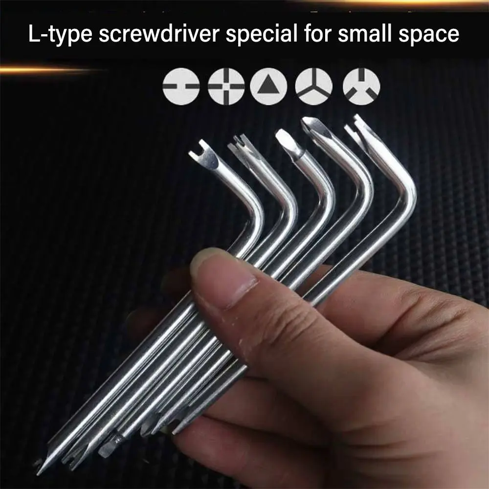 toolstk High Quality Flat/Cross/U-Shaped/Y-Shaped Screwdriver Elbow Bend Right Angle L-Shaped Wrench Short Arm Screwdriver Hand Tool