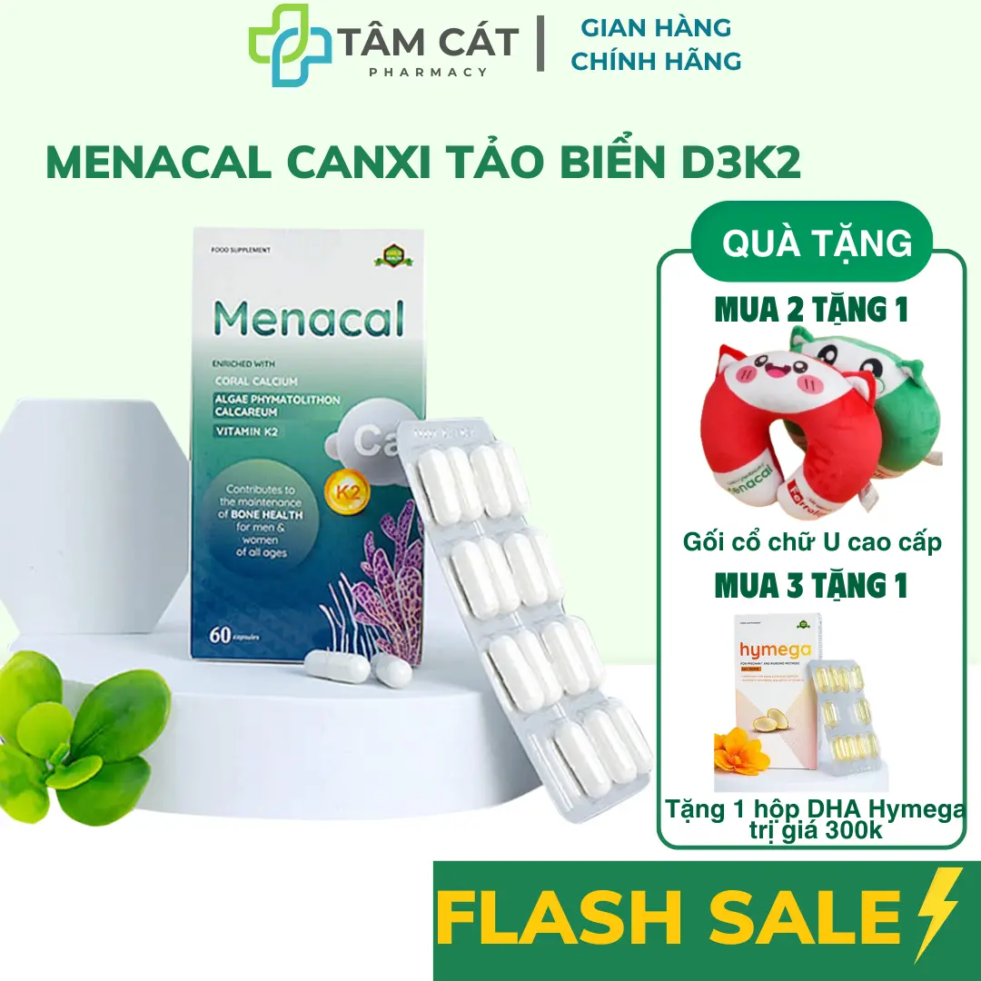 Menacal Canxi bầu và sau sinh, Canxi tảo biển D3k2 - Giúp bổ sung canxi D3k2 cho mẹ bầu và sau sinh - Chính hãng