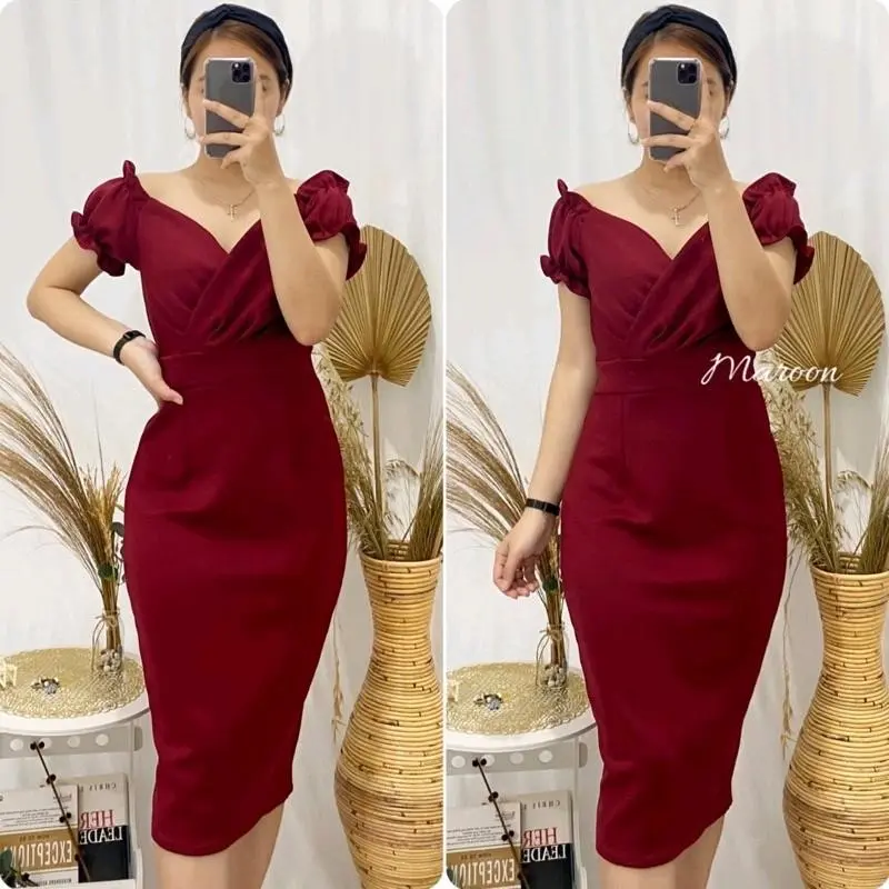 Carolina Midi Dress Wanita Casual Baju Fit Lembut Linen 1