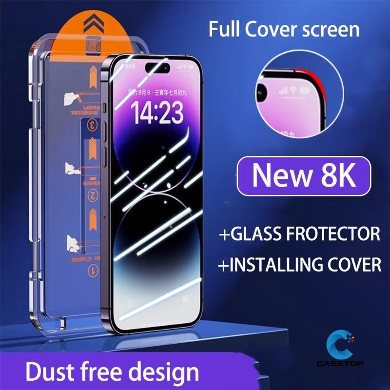  Kính cường lực HD Bảo vệ toàn diện Tương thích với IPhone 16 15 12 11 14 13 Pro Max XR X XS Max 15 14 16 Plus Bảo vệ màn hình có nắp cài đặt 