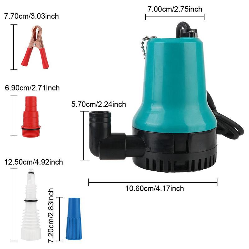 12V/24V Submersible Pump, 4600RPM 50W Portable Bottom Suction Pump with Accessories, Multifunctional Water Pump for Home, Farm, Outdoor 1