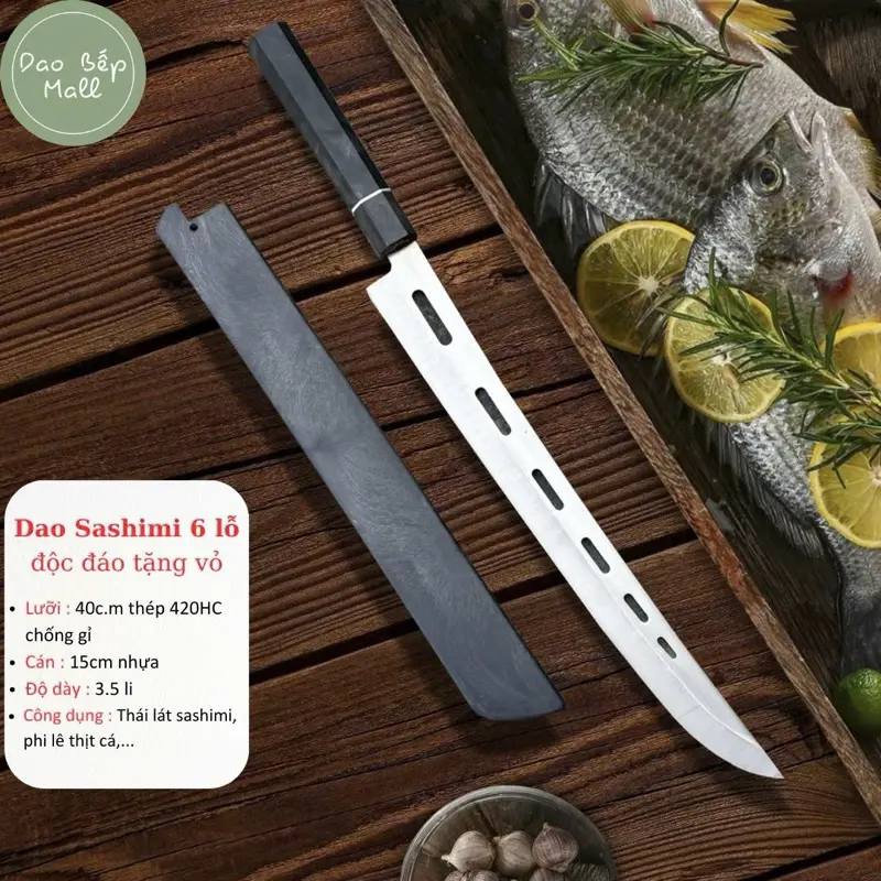 [ITC đen + vỏ] Dao thái da năng 54cm + vỏ - chất liệu thép Nhật chống gỉ - phục vụ nấu ăn, chế biến thực phẩm, thái thịt cá đa năng