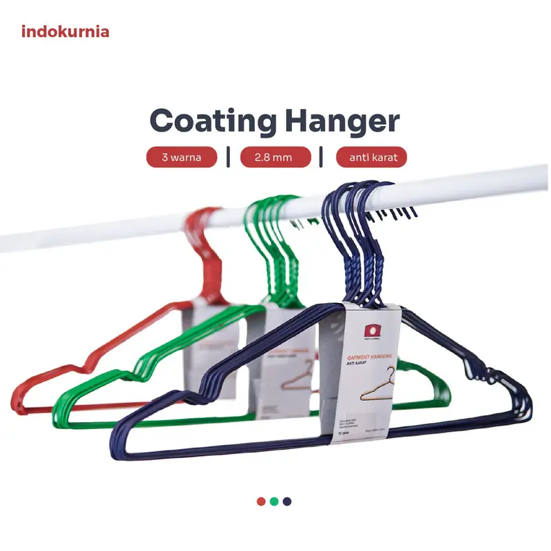 [Isi 10] Gantungan Baju Hanger Baju Dewasa Kawat Stainles Lapis Premium Kuat Tahan Lama Anti Slip ANti Karat | Indo Kurnia Biru Plastik 0