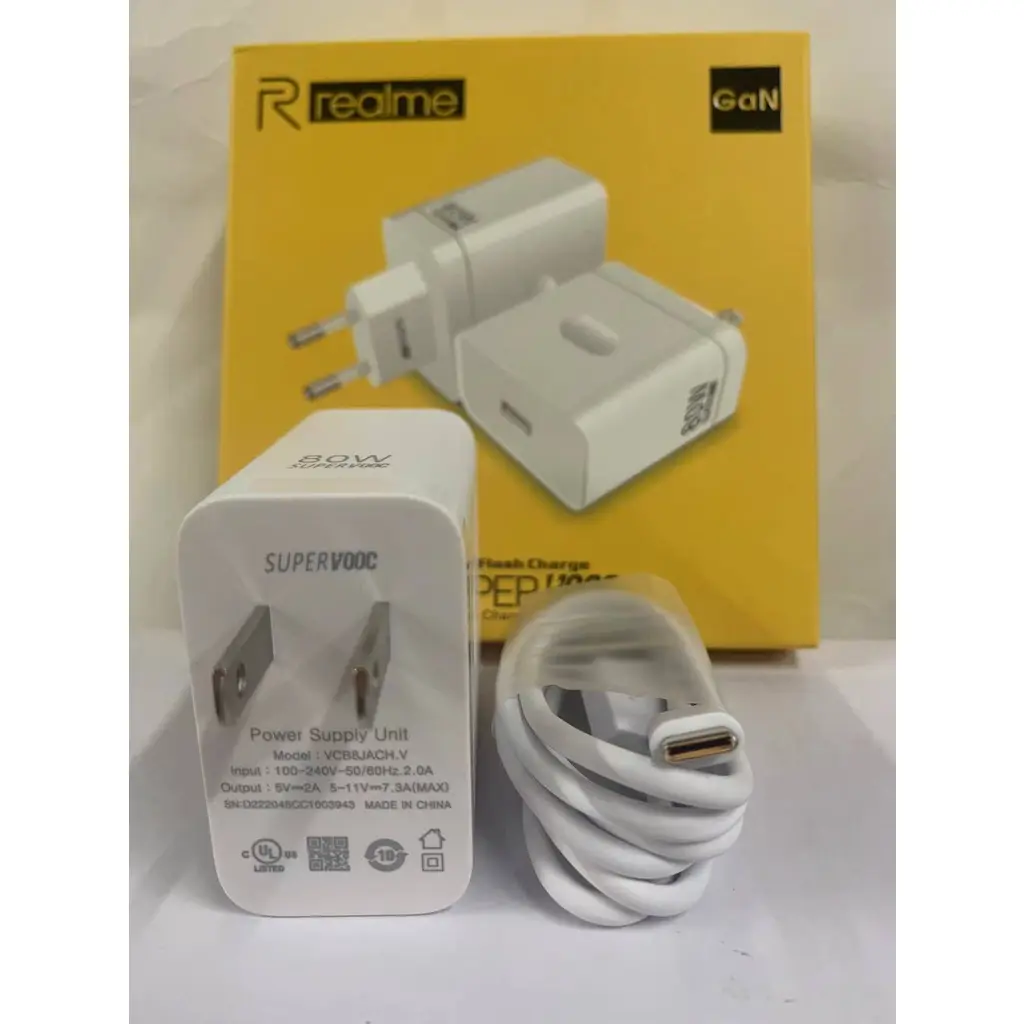 80W Realme Charger Super VOOC Flash Fast Charging With 5A Type-C Usb Cable Nero8