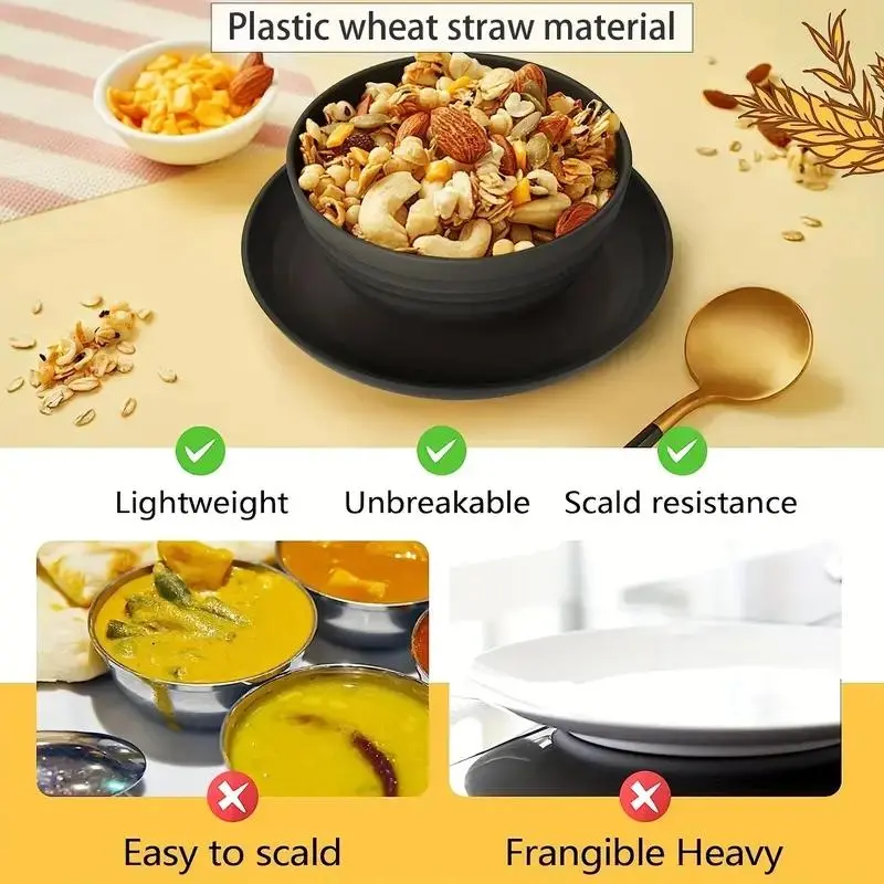 Unbreakable Wheat Straw Dinnerware Set, 16pcs Tableware Set, Including Dinner Plates*8, Bowl*4, Cup*4, Microwave & Dishwasher Safe BBQ Plates & Bowls Set, Father's Day Gifts 7