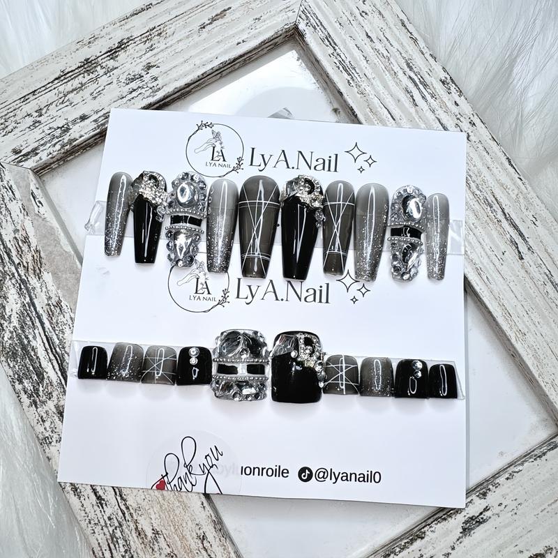 Combo tay chân T78 Nailbox móng giả đen thạch