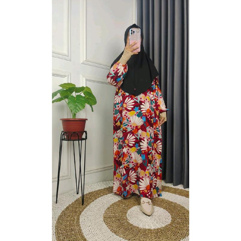 DASTER GAMIS RAYON PREMIUM TANGAN PANJANG KERUT Karet Muslim Wanita Casual Fit 4