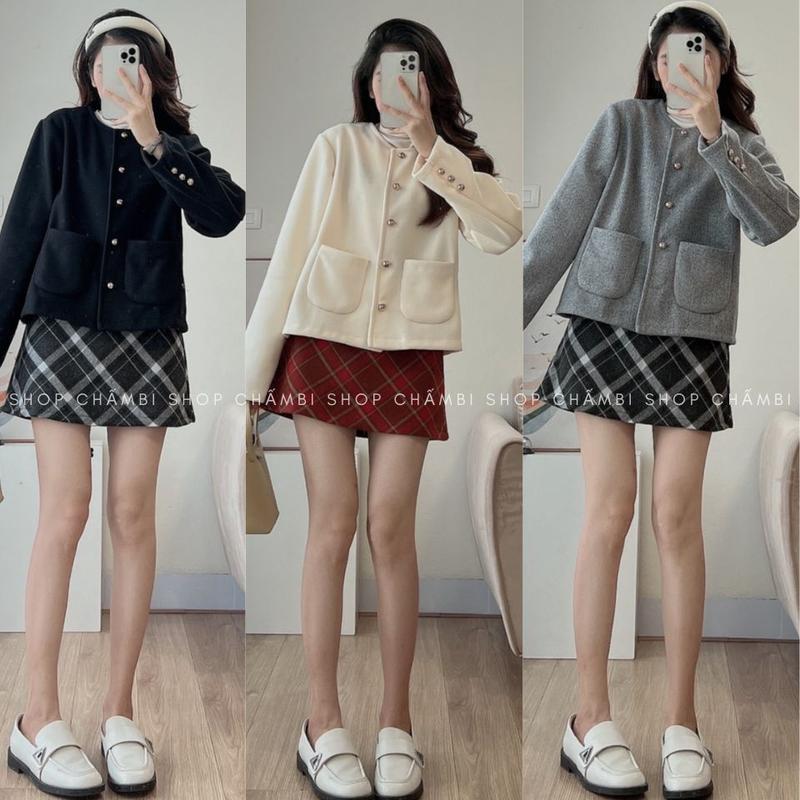 [XẢ HÀNG] Áo dạ nữ A.560, Áo dạ trơn dáng vừa cổ tròn tay dài có 2 túi thật sang chảnh - Shop Chấm Bi