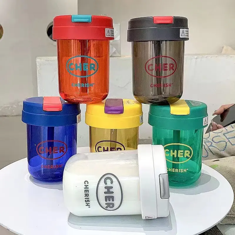 Cốc Nhựa Mini, Dễ Thương Và Có Thể Tái Sử Dụng, Dung Tích 300ML, Có Ống Hút, Thích Hợp Cho Học Sinh, Cầm Tay, Thích Hợp Cho Nước, Sữa Và Nước Ép, Thích Hợp Cho Các Cặp Đôi 5