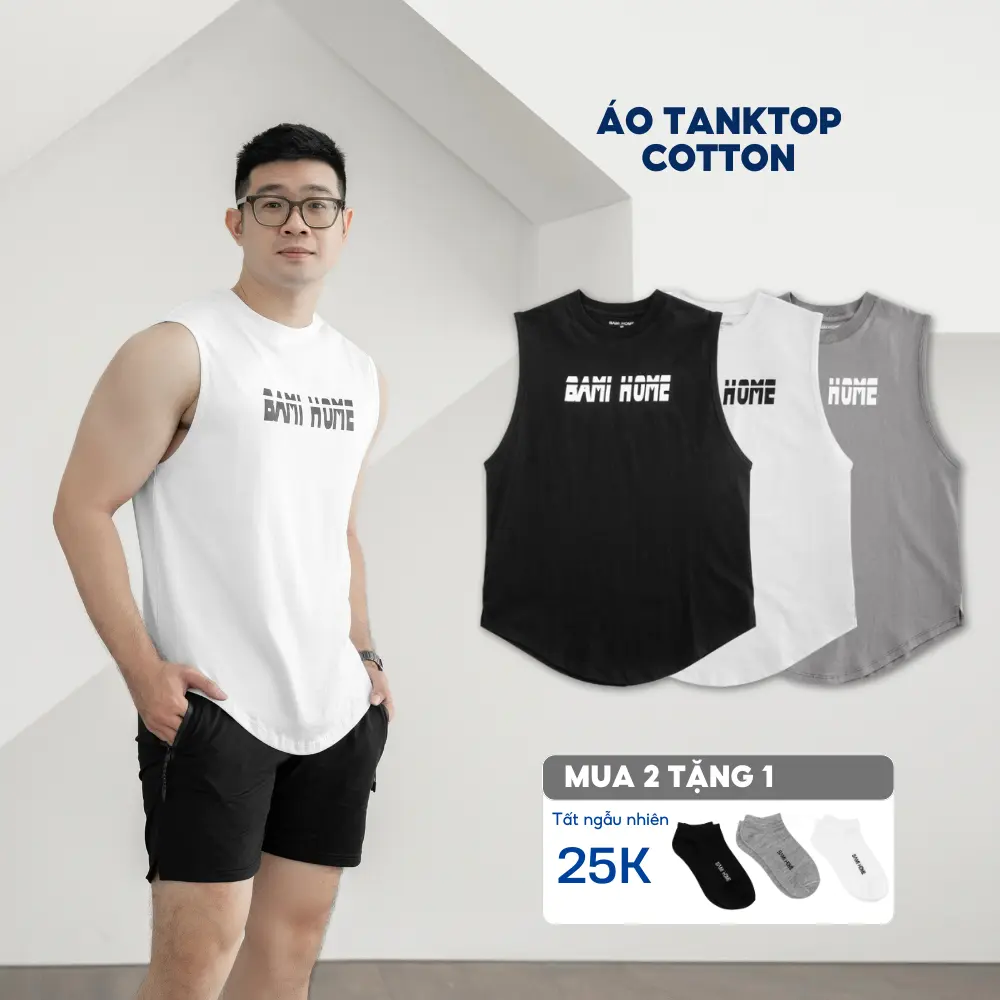 Áo Ba Lỗ Nam, BAMIHOME, Được Làm Bằng Cotton, Vải Mềm Và Co Giãn, Thiết Kế 3 lỗ Thích Hợp Tập Gym, ATT04, Chỉ Giặt Tay Thể Thao, Phong Cách Thường Ngày