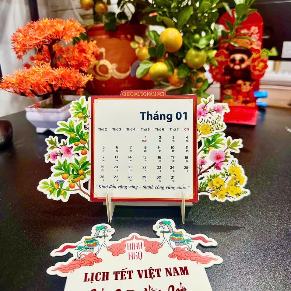 Bộ Lịch 2026 Hoa Đào - Mai - Quất, Có Lịch Âm - Thiết Kế Thuần Việt