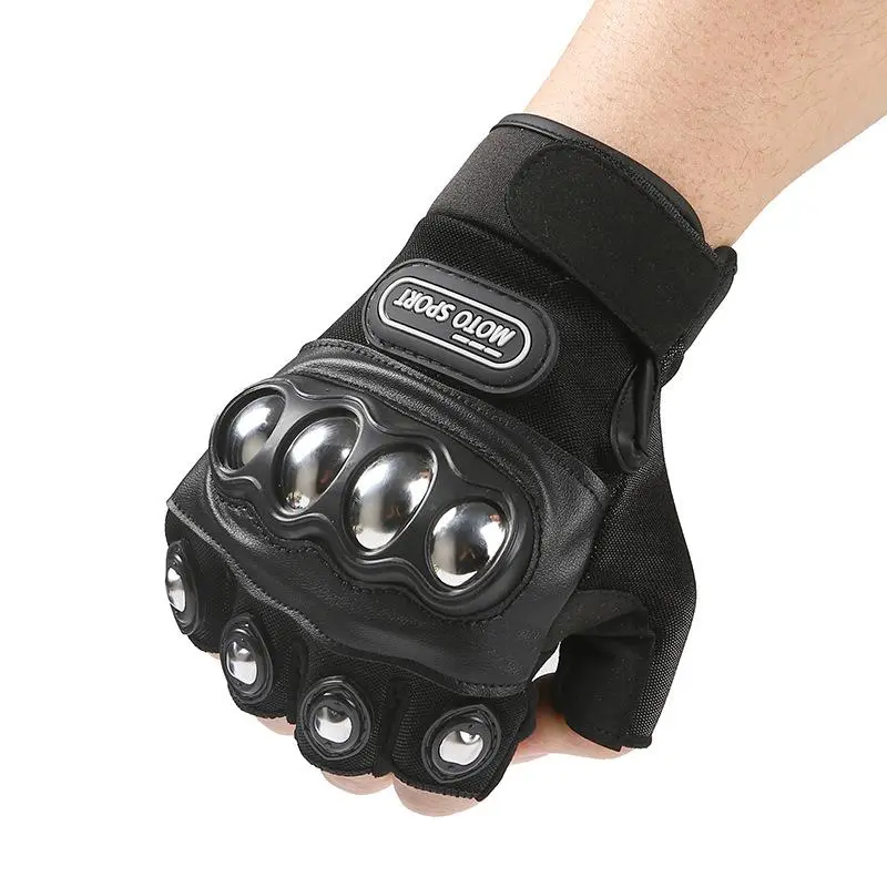 Outdoor Knuckle Safety Half-finger Gloves, 1 Pair Steel Outdoor Knuckle Motorcycle Motorbike Powersports Safety Gloves, Outdoor Accessories 6