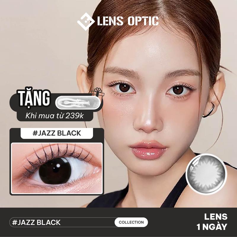  Kính áp tròng 1 ngày màu JAZZ BLACK Clalen iris lens mắt màu đen có độ cận - Lens Optic 