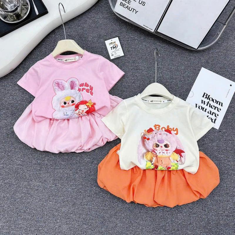 8 đến 40kg Set Váy bé gái baby three, set áo cotton mềm mịn phối chân váy bí phồng có lót cho bé