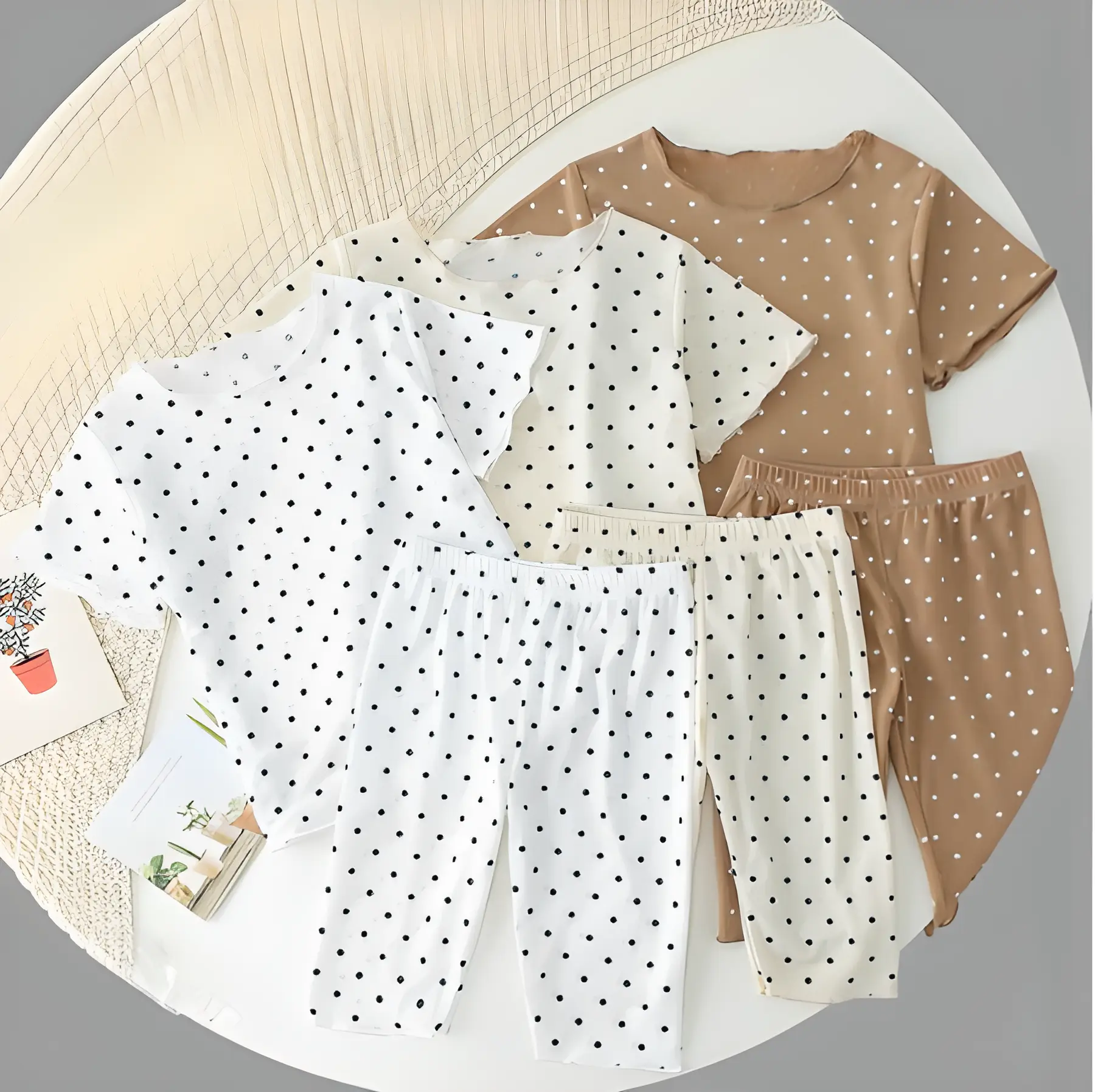 [PRINCESS KESLI] 0-7 Tahun Piyama One Set Polkadot Untuk Anak Baju Tidur Bahan Rib yang Lembut Nyaman Katun Kids Bayi
