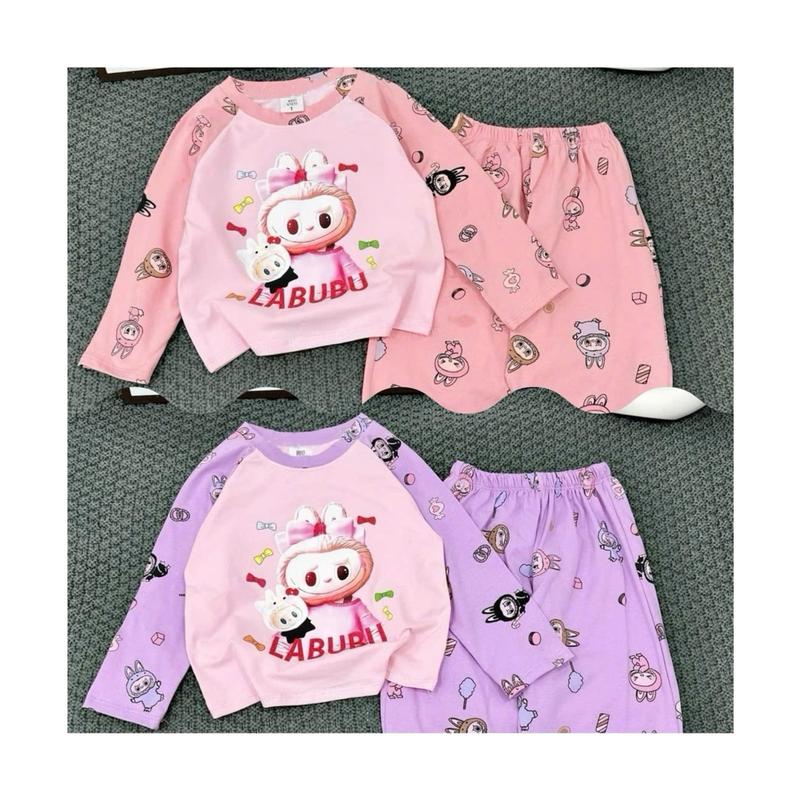 D2–Combo 2 Bộ đồ dài in hình Labubu cho bé gái từ 10-40kg (mẹ chọn đúng size shop đã trừ hao) Tã