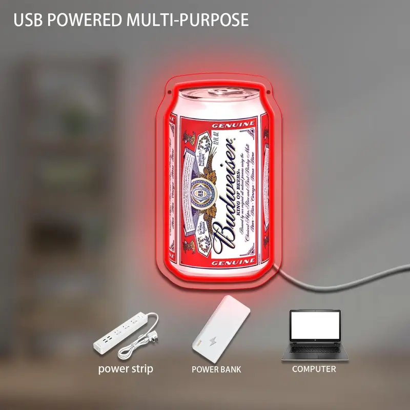 Budweiser Beer Pattern LED Neon Sign, USB Powered Wall Neon Light, Novelty Lighting for Home Party Bar Shop Decoration 2