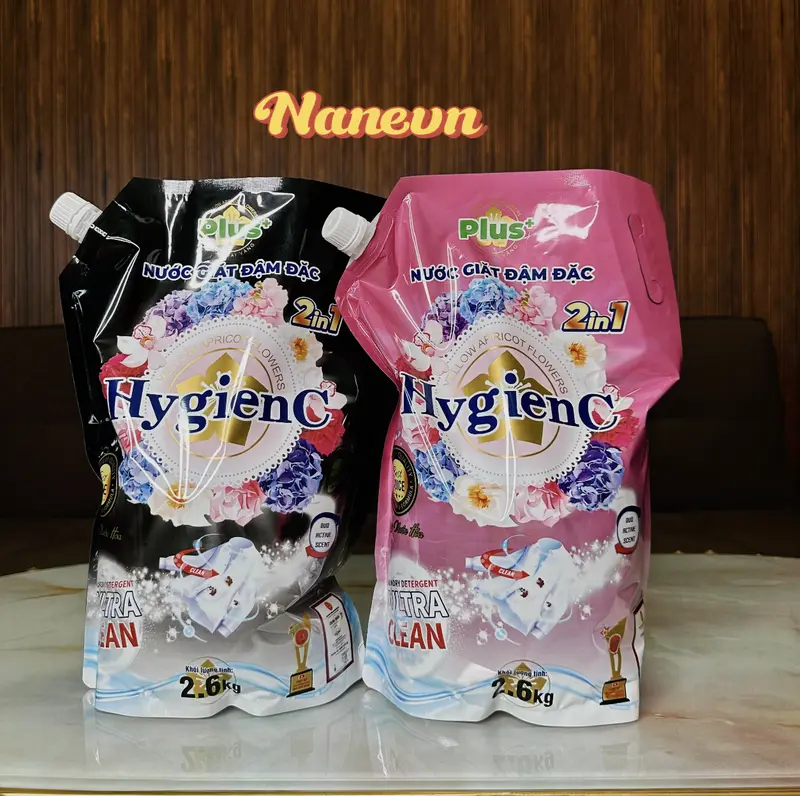 Hot [ComBo 3 Túi] Nước giặt HygienC Plus đậm đặc công nghệ thái lan - Dung tích 2600ml Làm Sạch (Tặng 1 Chai BoDymist - 2 túi xả 200ml - 1chai Xịt Thơm) 3