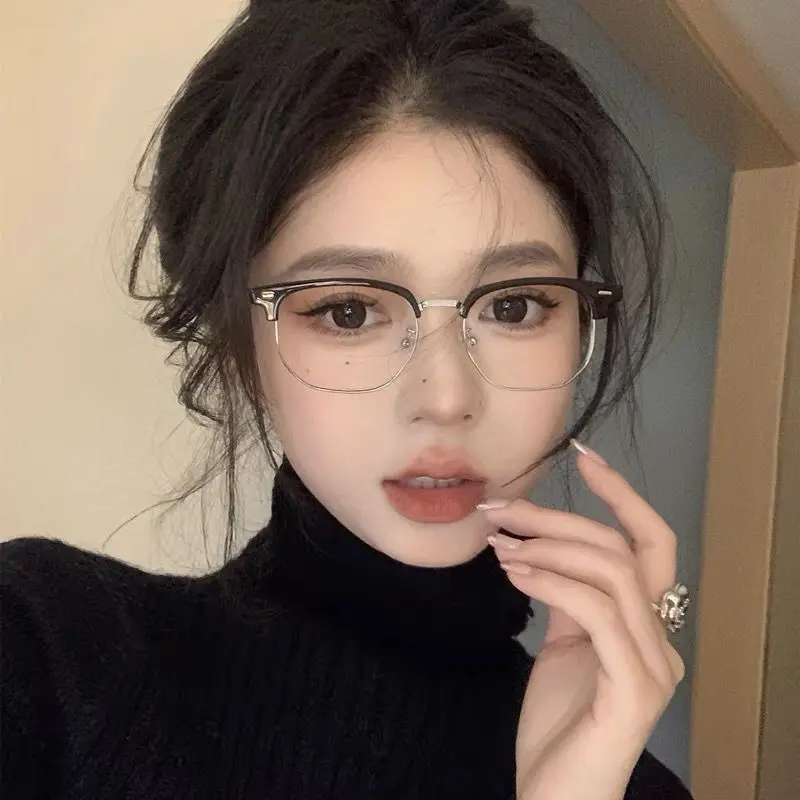 Kính Cận Thị, Nam Và Nữ Ưa Nhìn, Gọng Nửa, Kính Đi Lại, Phong Cách Đơn Giản, Chống Ánh Sáng Xanh, Thích Hợp Cho Học Sinh, Thời Trang Hàn Quốc, Năm 2025 3