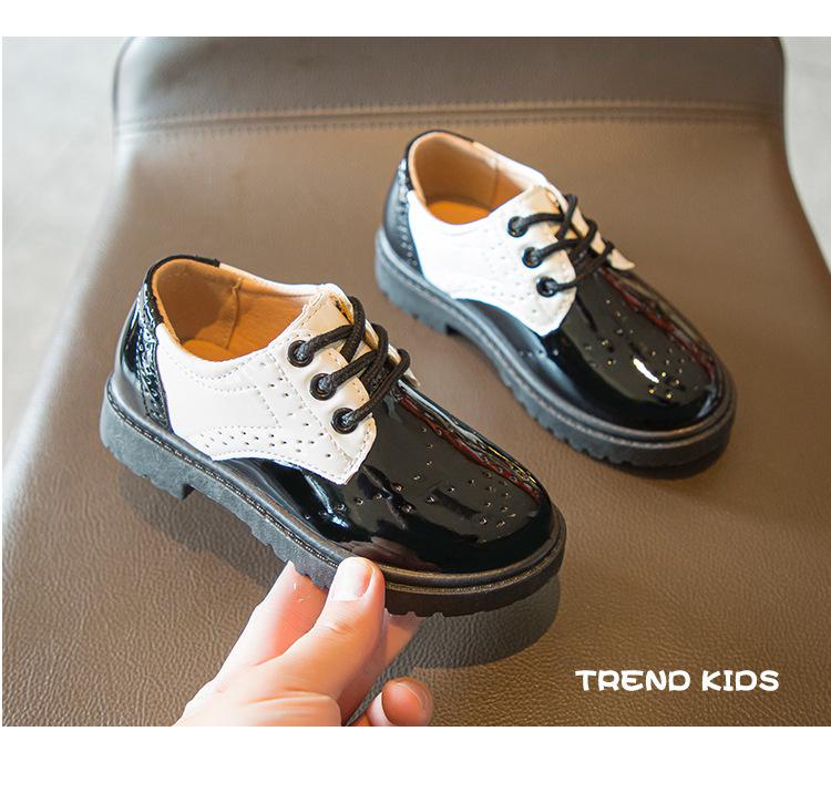 Product Introduction of Spring and Autumn New Children's Black Leather Shoes Lace-up Fashion British Style Boys Performance Shoes Girls Performance Shoes Soft Bottom 16