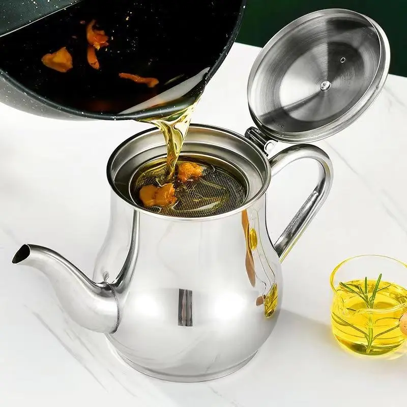 Funnycook Teko Minyak, kopi Oil Pot, Teh Stainless Anti karat/Ukuran 700ML & 900ML murah Penyaring Minyak 1