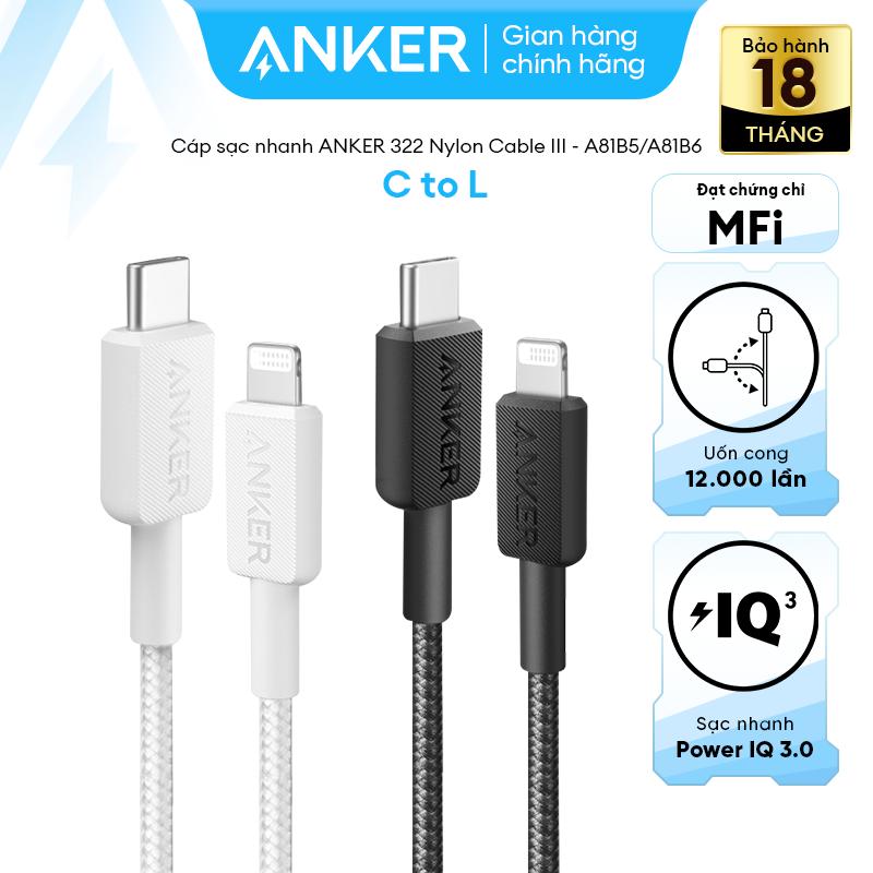 [Cáp CtoL MFi] - Cáp sạc nhanh Anker 322 USB-C to Lightning dây dù Nylon đạt chuẩn MFi dành cho iPhone 8 - 14 chắc chắn bền bỉ sạc nhanh - A81B5/6