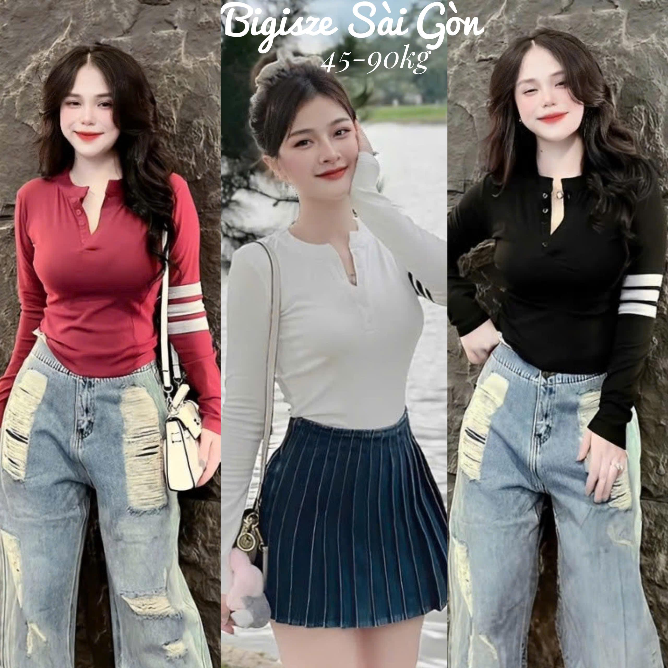 Áo Thun Nữ Tay Dài Cổ V Tiểu Thư 45- 90Kg Bigsize Dễ Thương Top Nữ Women - B.1429