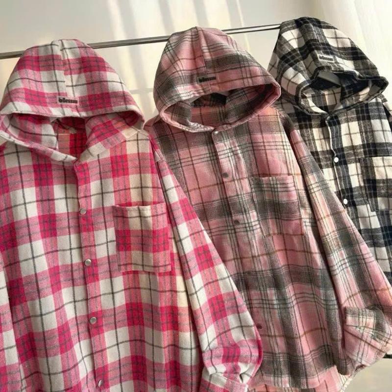 Áo Chống Nắng (Áo Sơ Mi) Unisex Nam Nữ Sọc Caro Có Mũ Form Rộng Chất Dày Dặn - Women 4