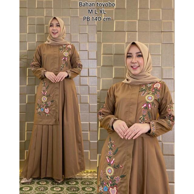 Gamis Bordir Katun Toyobo Import/Dress/Pakaian Wanita/Baju muslim/terbaru/terlaris/terpopuler/COD Lembut Muslim Wanita Panjang Pesta Dress Maxi Dewasa Mewah Kondangan Lebaran Syari Remaja 3