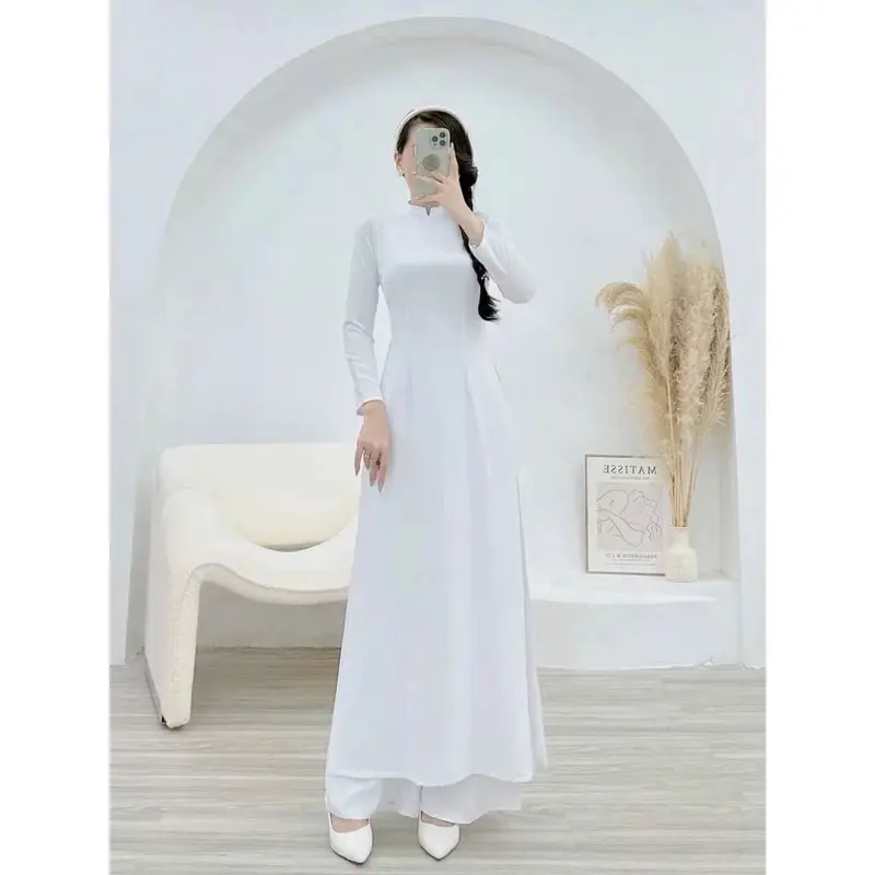 Áo dài nữa truyền thống vải lụa mỹ mềm mịn, không nhăn - Áo học sinh chụp kỷ yếu 2025, hàng sẵn 2