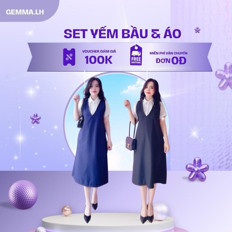 Yếm bầu Y1( Cả sét áo và yếm) màu đen và xanh đen , yếm cổ tim có túi, size từ 40kg đến 100kg. Váy Bầu Đầm Bầu