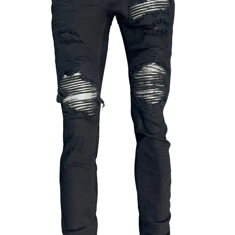 Quần đen vá da kim tuyến bạc cứng phom likeaut ôm chân vải co dãn vải dày mịn   full tem tag  Menswear Nam Jean Pants quan nam jean  dx quần  jean vladak  vá