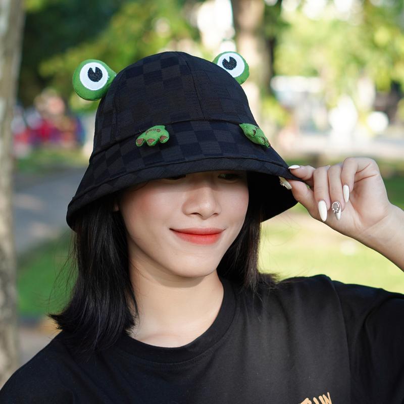 Mũ Bucket, Thời Trang, Dành Cho Nam Và Nữ, Có Họa Tiết Ếch Vui Nhộn, Vành Tròn 6