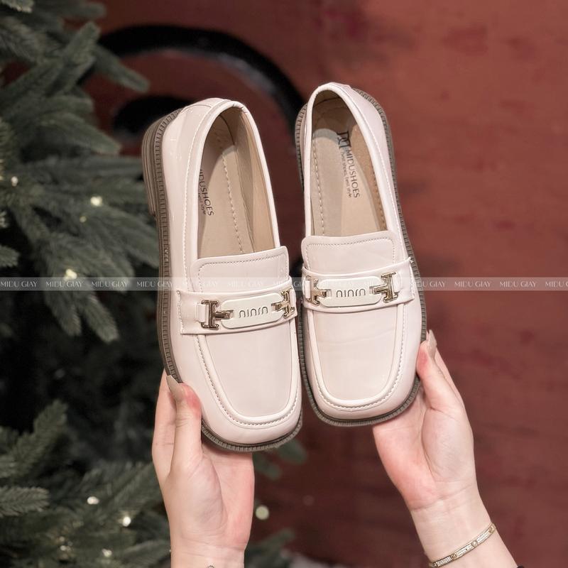Giày Moca MIDU Nữ Mũi Tròn Chất Da Mềm Cao Cấp, Loafer Nữ Tag Min 2 Màu 3 Phân