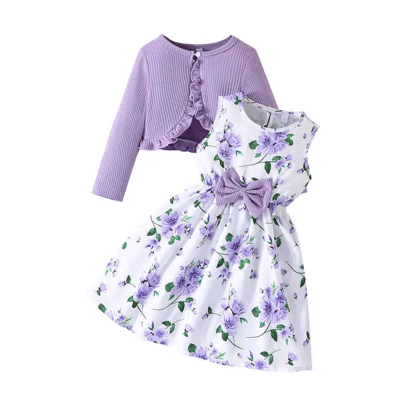 Set Pakaian Budak Perempuan, 2 Helai, Fesyen, Kot Lengan Panjang, Pakaian Pakaian, Sesuai untuk Kanak-kanak Kecil dan Kanak-kanak, Saiz 4-7 Tahun, Bu Kanak-kanak Perempuan