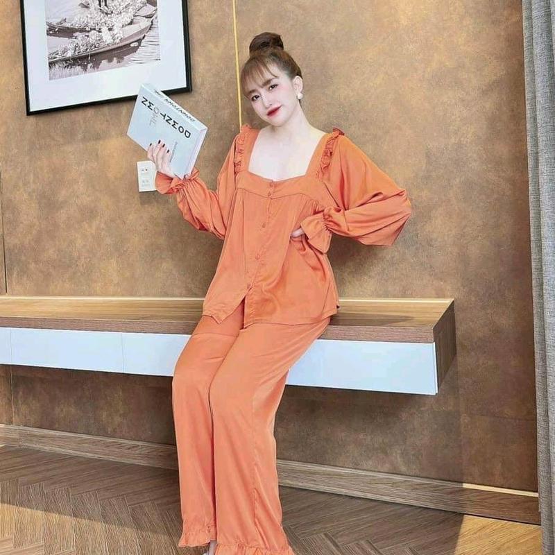  Đồ Bộ Cổ vuông tiểu thư màu cam Áo Nữ Women Voi 
