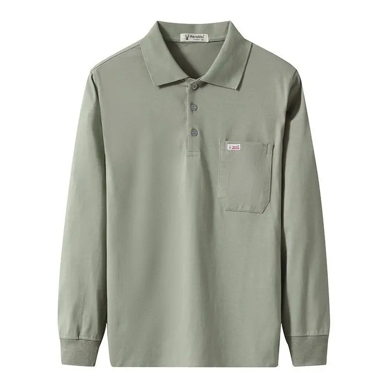 Áo Thun Dài Tay Cho Nam, Áo Polo Cotton, Quần Áo Nam Trung Niên Dáng Rộng Vừa Vặn, Ngoại Cỡ, Phong Cách Thường Ngày Có Túi Thật, Thích Hợp Cho Bố, Mặc Mùa Xuân Và Mùa Thu