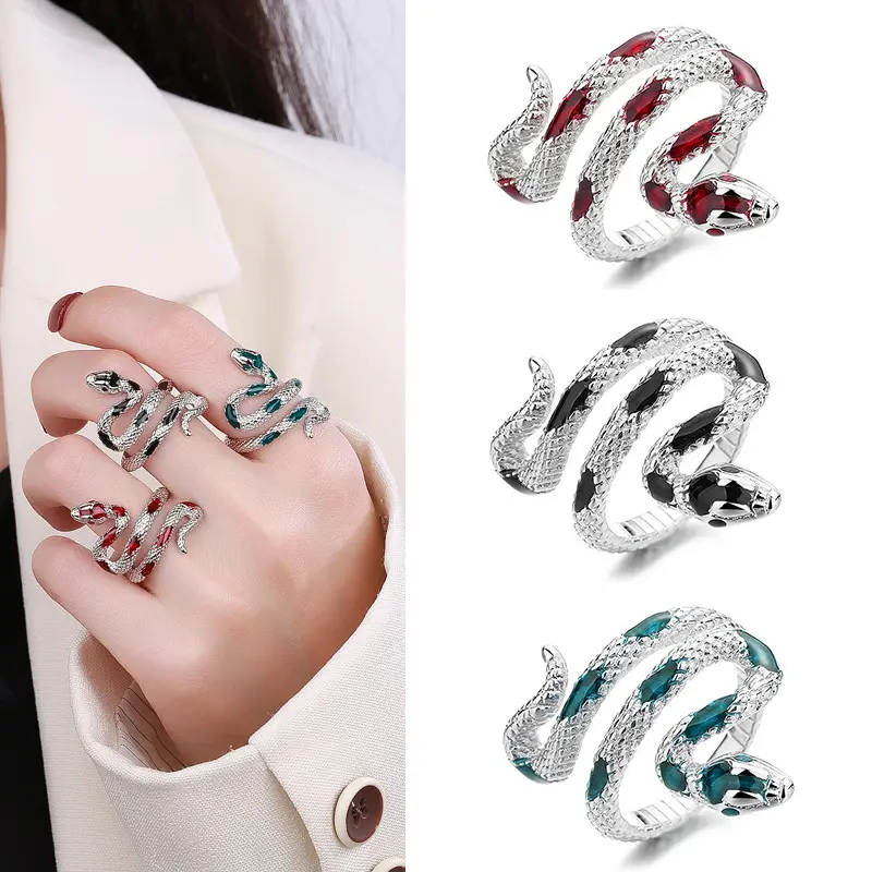 Nhẫn Ngón Trỏ Bất Đối Xứng Phong Cách Ngầu Hợp Xu hướng Dành Cho Nữ, Keo Giọt Nước Hình Rắn Cảm Giác, Nhẫn Nữ Ngầu Phong Cách Instagram Ngầu Women 0