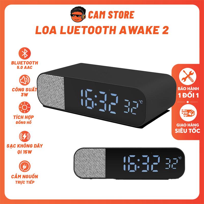Loa Bluetooth AWAKE 2 - Tích Hợp Đồng Hồ Báo Thức, Công Suất 3W, Bọc Vải Fabric, Bluetooth 5.0, Màn Hình LCD
