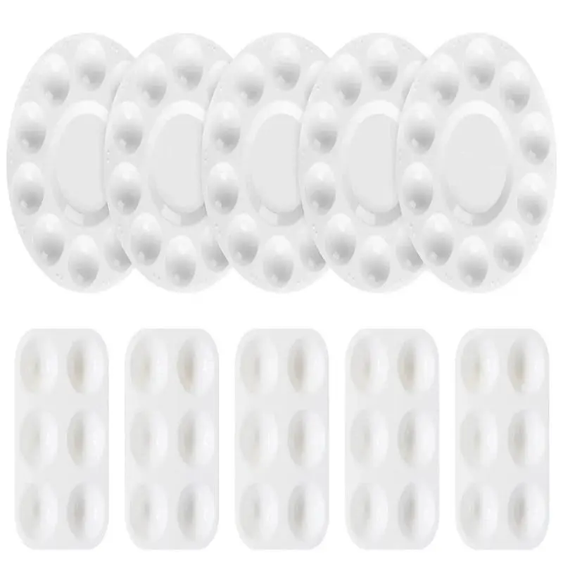 Round & Rectangular Paint Tray Palette Set, 10pcs/set Plastic Durable Paint Tray Palette, Professional Art Painting Supplies for Watercolor Acrylic Oil DIY Craft