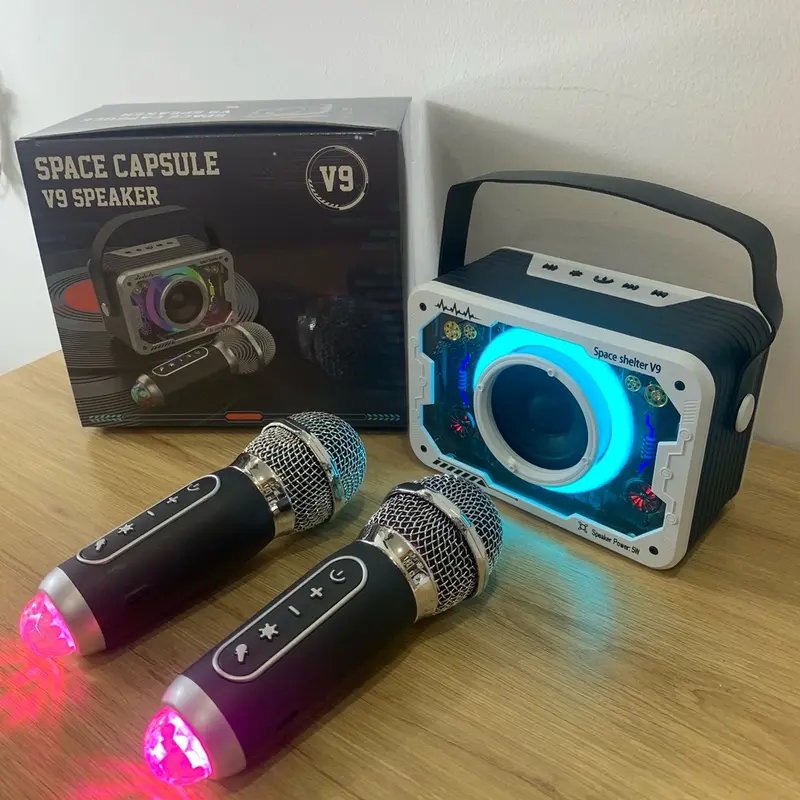 Loa karaoke bluetooth V900,công suất 20w  tặng kèm 2 míc không dây, đèn led cảm ứng theo nhạc Nghe Nhạc Củ Loa 7