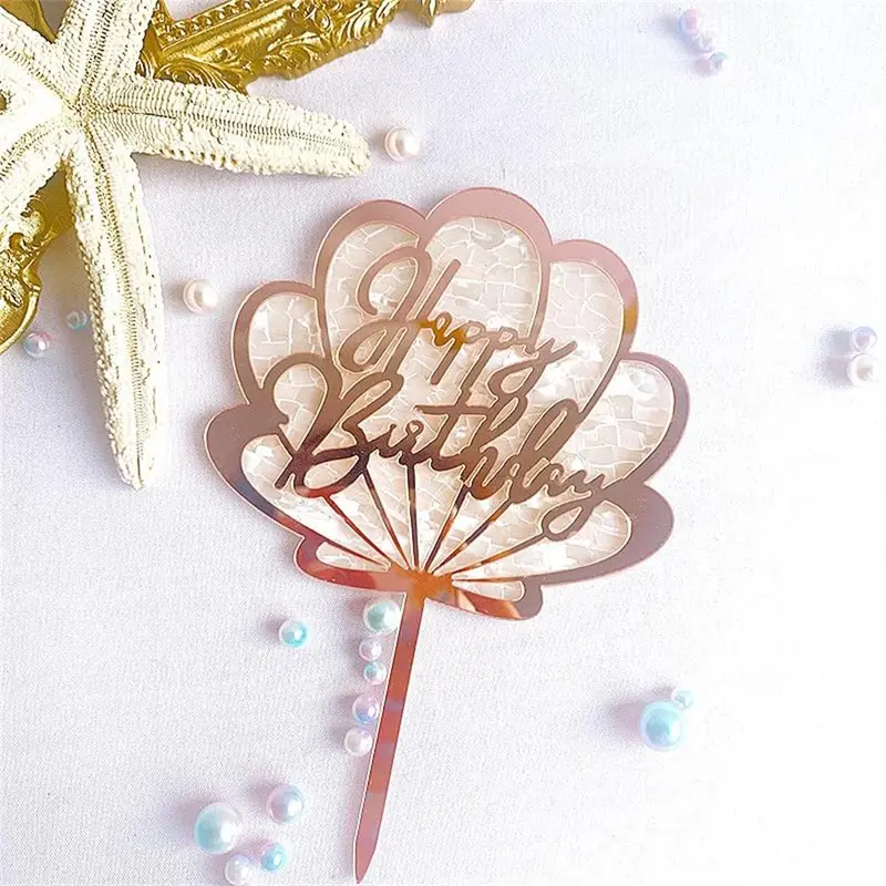 Mermaid Themed Cake Decoration Set, 6 Counts/set Mermaid Tail & Shell & Starfish & Birthday Card Cake Topper, Cake Decoration Supplies for Birthday Party, Ornaments 5
