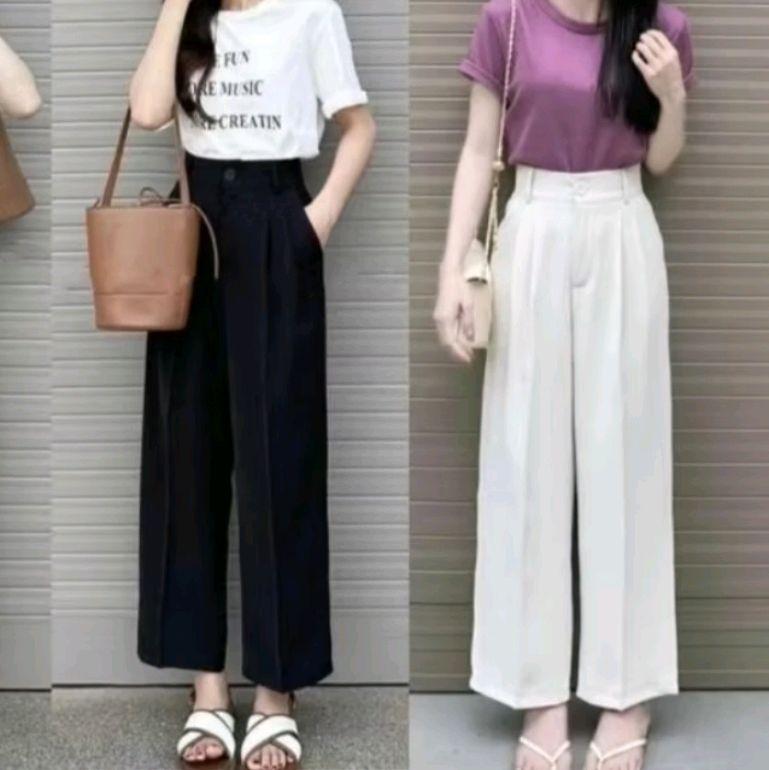  NẤM LÙN- Quần tây nữ ống rộng dành cho nấm lùn 1m48-1m53. Quần tây nữ suông cạp cao vải tuyết mưa 