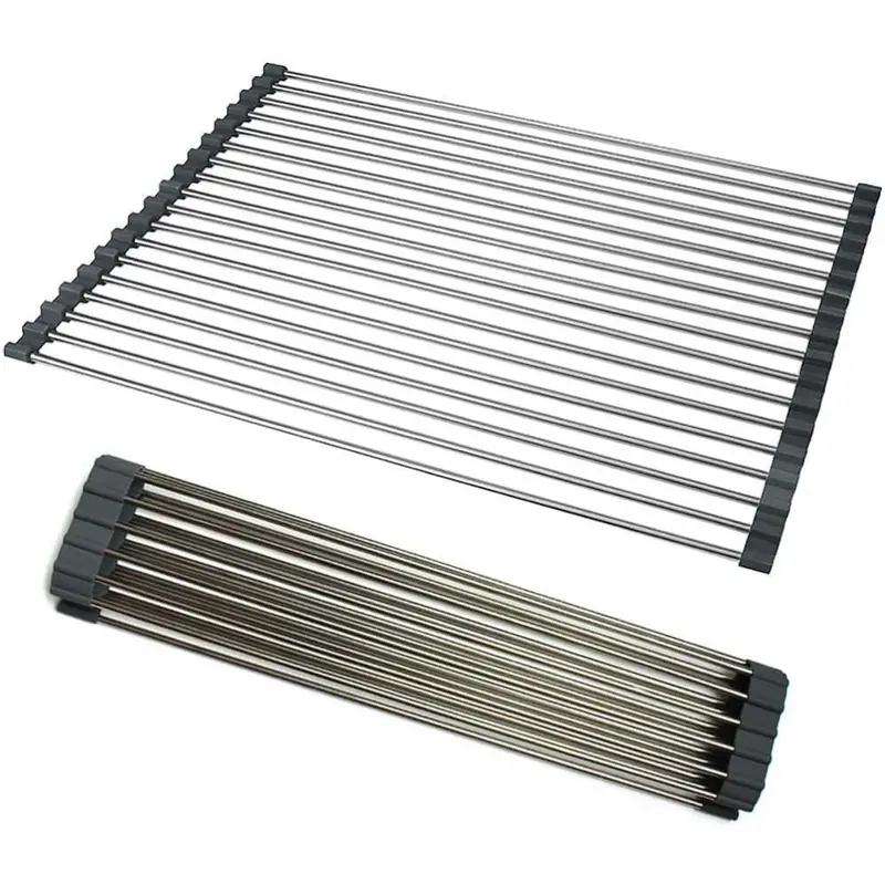 Rak Cuci Piring Lipat Stainless Foldable Kitchen Sink Drain Rack Multifungsi Anti Karat Penyimpanan 2